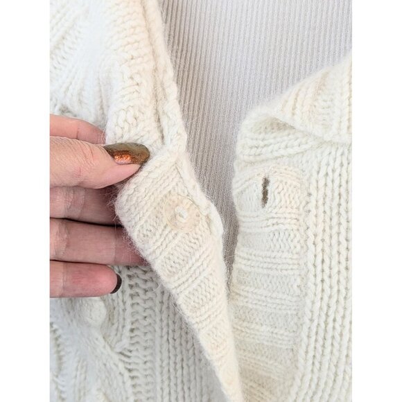 Vintage 80s Womens Popcorn Knit Cowl Neck Cardigan Angora & Lambs Wool Sweater - Picture 7 of 9